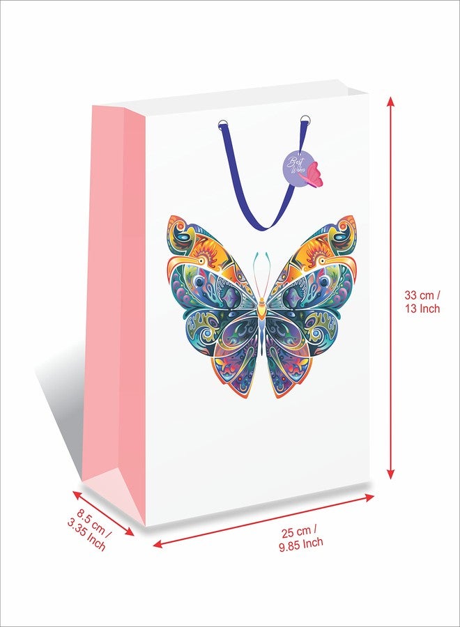DOODLEDASH Gift Carry Bags - Medium Size (25 x 33 x 8.5 cm) For All Gifting & Festive Occasions - Quality With Satin Ribbon Handles & Gift Tag - Design 5 (Butterfly) - Pack of 12 Pcs - Image 3